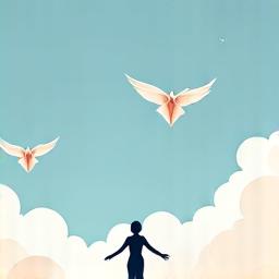 手放された物から解放され、自由に羽ばたく鳥の抽象的なイラスト