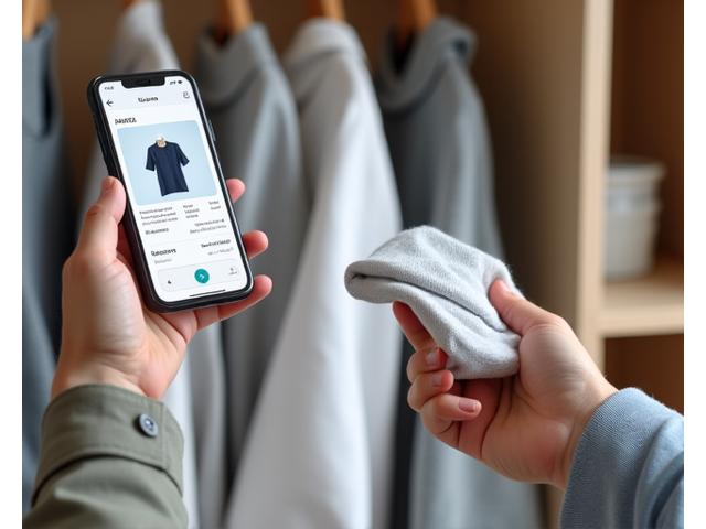 AI画像認識でスキャンされたクローゼットの中の衣類がアプリでデジタルカタログ化されている画像