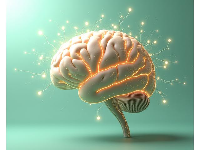 脳の構造と活動を示す抽象的なインフォグラフィック、データグラフが組み合わされている