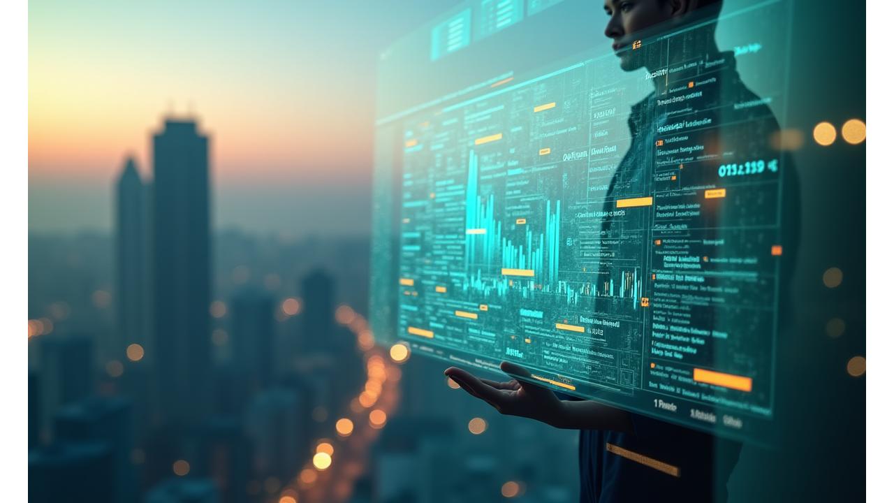 未来的なAIインターフェースとデータ分析の画面